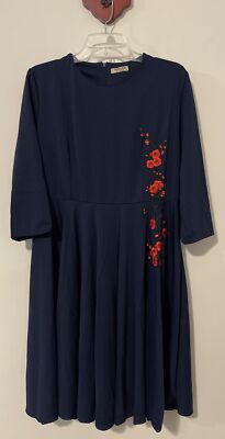 Hotouch Women s XL Blue Floral Knee-Length Stretchy Fit & Flare Dress! A6217