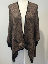 Soft Surroundings Shawl One Size Mei Ling Knit Sweater Cape Poncho Brown Black