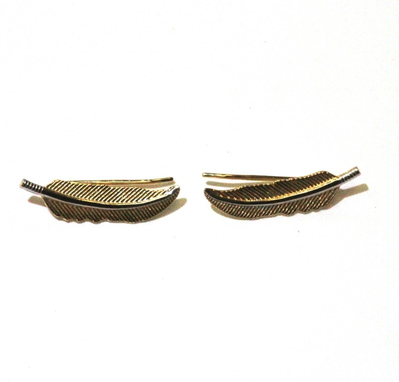 New 14k yellow white gold Leslie's Collection Feather Ear Climbers 1.7g ladies 