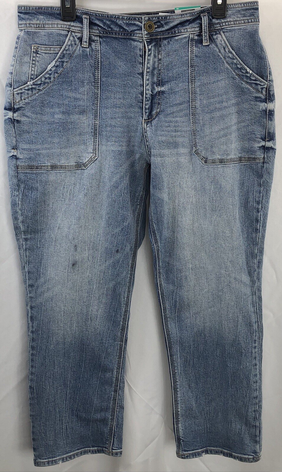 Time & Tru High Rise Slim Utility Jeans in Light Denim Size 16 34W Cropped with Pockets
