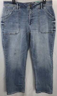 NWT Time & Tru Utility Slim Blue Jean 16 Lt Denim High Rise 34''W Cropped Pockets