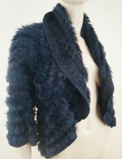 Studio La Perla Black & Navy Knitted Rabbit Fur Bolero Cardigan Jacket Sz:l