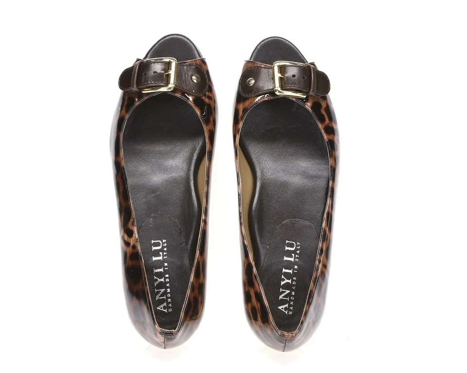 Anyi Lu Women Leopard Print Patent Leather Open Toe Slip On Ballet Flats Size 36 - Image 3 of 4