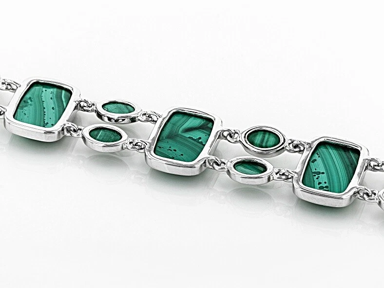 绿色孔雀石纯银铑手链 8.25 英寸长 — 第 4/4 张图片
