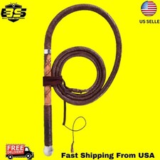 Genuine Leather Australian 18 inches fine wood handle and 8 Feet Stock Whip with