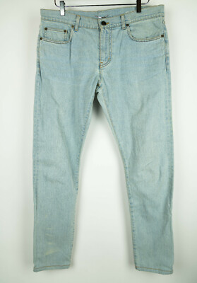 SAINT LAURENT PARIS D02 SK LW Skinny Light Blue Washed Denim Jeans Men's 32