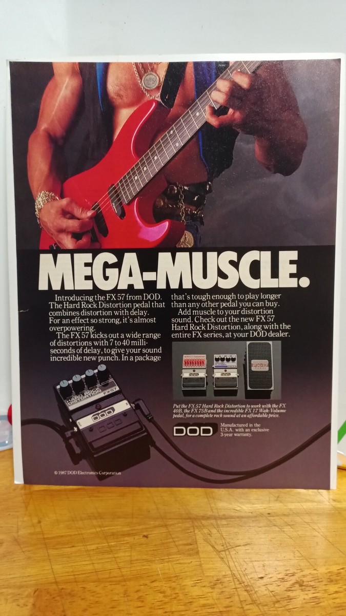 DOD FX57 HARD ROCK DISTORTION PEDAL 1987 PRINT AD 11 X 8.5