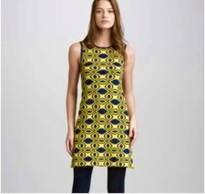 Alice + Olivia Hollis Sweater Dress Mod Print Deco Yellow Blue Size S/P