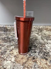 New  Dunkin Metallic Copper Hammered Stainless Sipper Tumbler 24 Oz