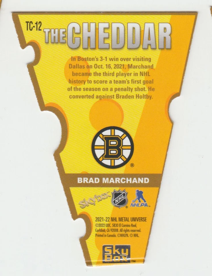 2021-22 Skybox Metal Universe The Cheddar Brad Marchand #TC12 - Image 2 of 2