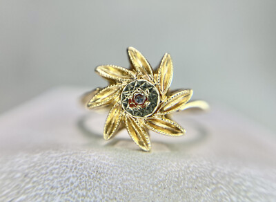 Vintage 14k Gelbgold runder Einzelschliff Diamant kleiner Cocktail Blume Ring