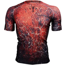 FX-307Y GRUNGE -Red Skin Tight Compression Base layer Jiujitsu MMA Rash guard