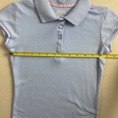 Izod Girls Short Sleeve Polo T Shirt School Uniform Size S 7/8 Baby Blue Stains - Picture 3 of 12