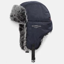NWT Levi’s Strauss Trapper Aviator Hat Faux Fur Lined Winter Ear Flap Navy Blue