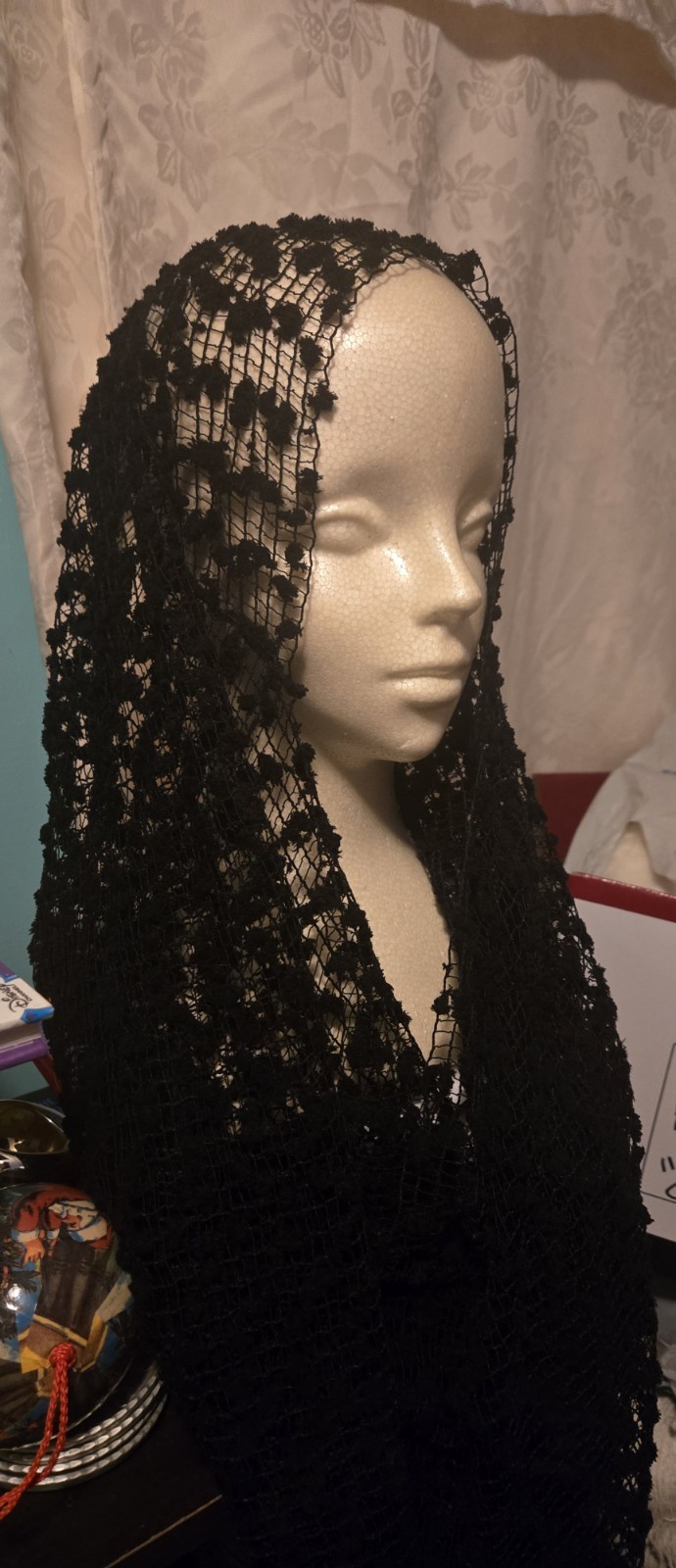 Vintage Black Women's Crochet Mantra Head Scarf