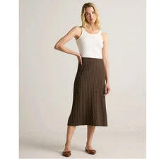 NWOT Quince Women’s Mongolian Cashmere Midi Skirt Brown Ribbed Small 4434