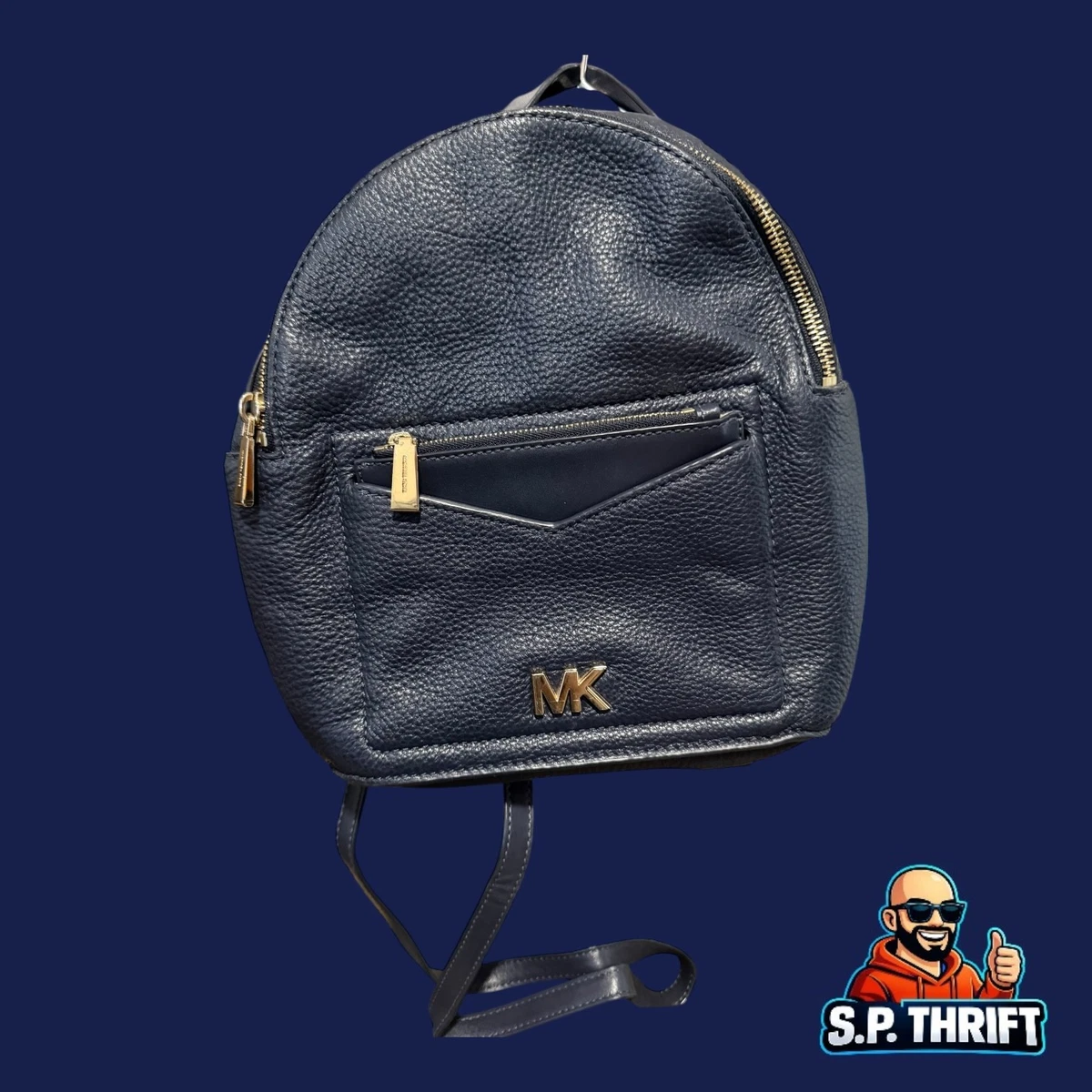 Michael Kors Rhea Medium Navy Blue Backpack Purse Soft Pebbled Leather w/ Gold Michael Kors Sally Leather Backpack w/Tags - Blue Backpacks  main image 3