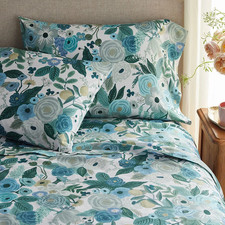 Rifle Paper Co Garden Floral Percale Sheet Set Teal Cotton New