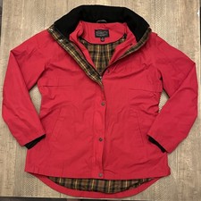 Pendleton Red / Plaid Hooded Jacket Coat Women s Large Water Resistant Zip EUC