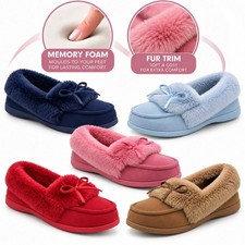 Dr Keller Womens Slippers Memory Foam Moccasin Faux Fur Trim Warm Slip On Size