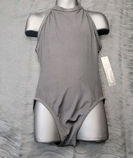 Danz N Motion Grey Ribbed High Neck Leotard Scoop Back-Click Kids Sz. 8-10