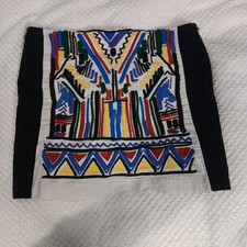 Zara W&B Collection Aztec Embroidered Mini Skirt Size LARGE Boho Festival