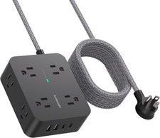 Wall-Mountable 6 Ft Power Strip with 8 Outlets and Smart Charging USB Ports