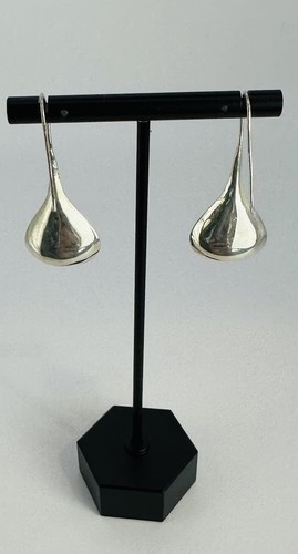 925 Sterling Silver Etched Daisy Flower Teardrop Dangle Earrings 2” - Picture 4 of 5