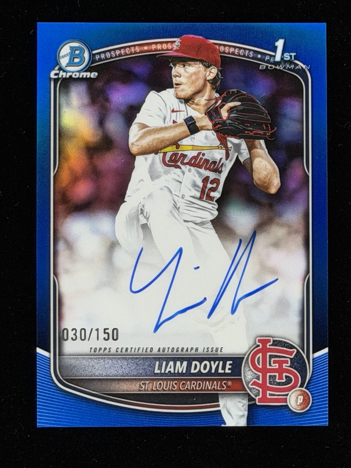 2025 Bowman Draft 1st Chrome LIAM DOYLE Cardinals TRUE BLUE Auto 030/150 #CPA-LD