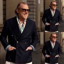Double Breasted Men's Suits Black 2Pcs Jacket Business Peak Lapel Coat Jacket