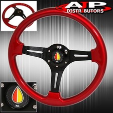 Universal 350mm 6 Bolt Hole Red Steering Wheel 1.75 Inch Deep Dish Koreisha