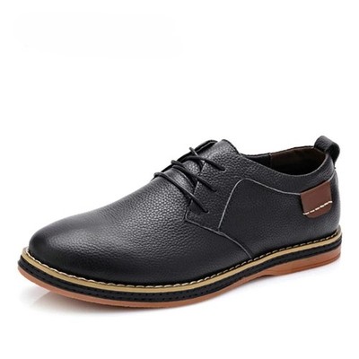 Men's Casual Genuine Leather Flat Shoes Fashion Lace Up Breathable Work Shoes