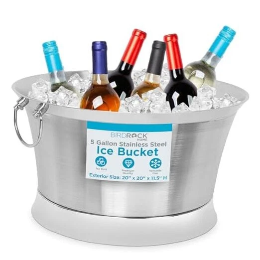 Double Wall Beverage Tub - Stainless Steel Ice Bucket, Metal Drink Large