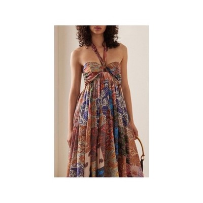 Zimmermann Devi Pleated Paisley Print Silk Halterneck Midi Dress AU3 size  Large | eBay
