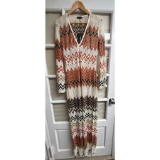 PRETTY LITTLE THING Lace Maxi Dress- Burnt Orange Chevron Print Size 10 - NWT