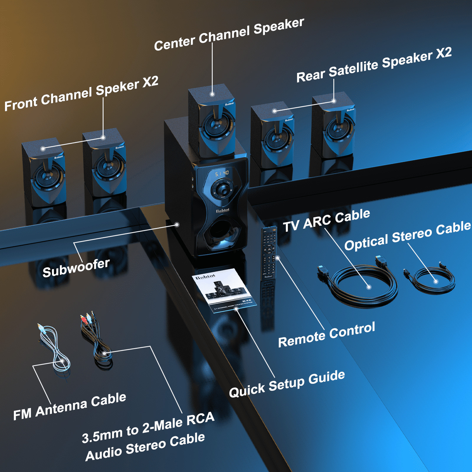 700W Surround Sound Speakers 5.1 Home Theater w/ Deep Bass S