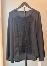 Black Lace Front Sheer Long Sleeve Pullover Blouse L Whimsigoth Grunge Witch