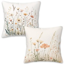 Throw Pillow Covers 18x18 Set of 2 Vintage Wildflower Decorative Cushion Co...