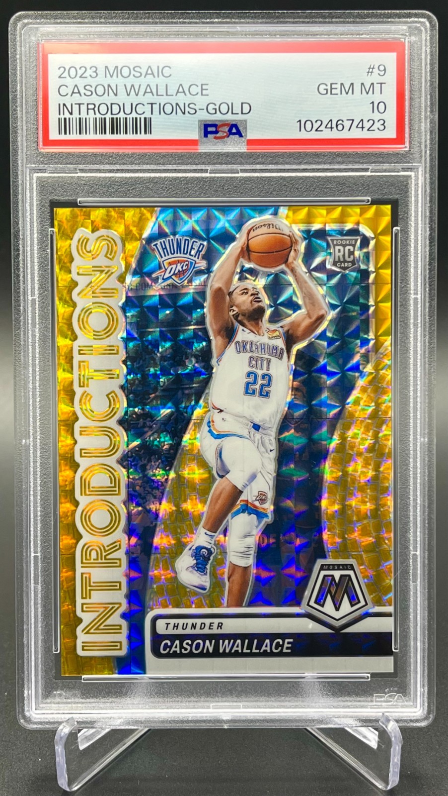 2023-24 Mosaic Cason Wallace Introductions Gold Prizm /10 PSA 10 RC Rookie #9