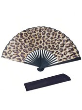 Leopard Print Folding Fan – Elegant Black Frame Handheld Portable Fan-UK