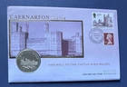 1997 Guernsey Caernarfon Castle £5 Coin PNC. 2 Stamps High Value Definitive