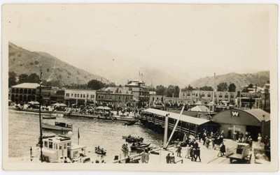 Avalon Harbor Pier Street Scene Patriotic Crowd Catalina Vintage Photo 1920s