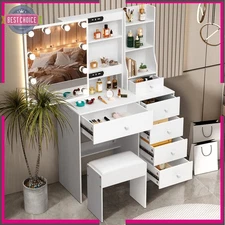 Makeup Dressing Table Vanity Set Mirror 10 Led Lights for Girls Xmas Gifts Stool