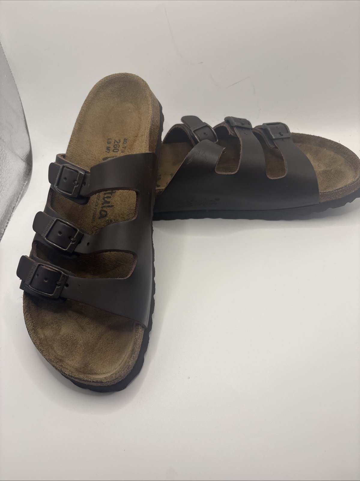 Birkenstock Betula Florida Brown Leather Sandals 3 Slide Strap Sz 40
