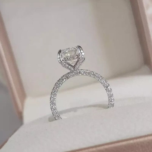 Hidden Halo Promise Ring In 14K White Gold Plated Radiant Cut Simulated Diamond - Afbeelding 9 van 12
