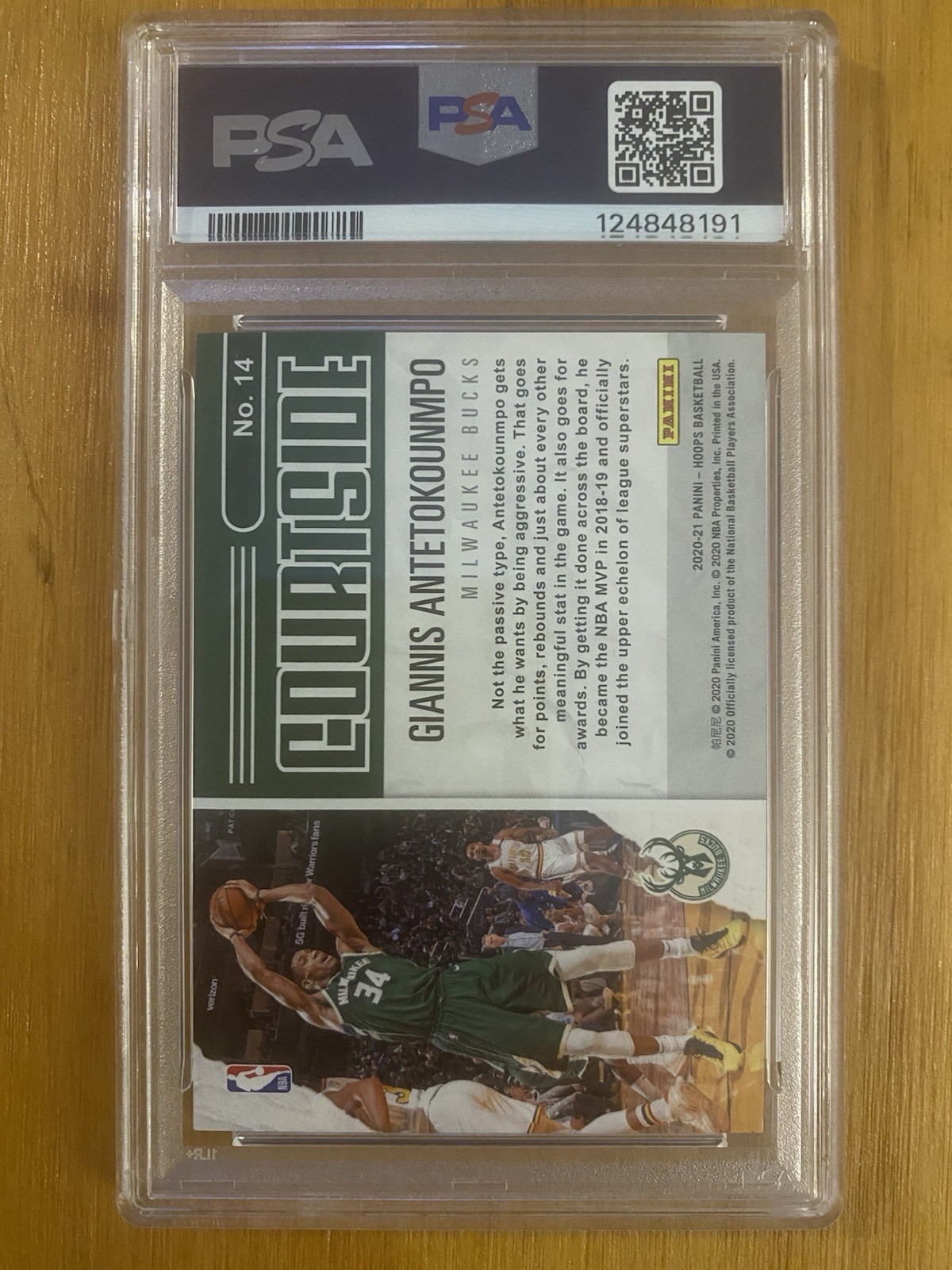 Panini NBA Hoops 2020-21 Giannis Antetokounmpo Courtside Gold #14 PSA 9 view 2