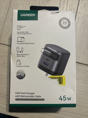UGREEN Nexode 45W USB-C Charger with Retractable Cable 3-Port Fast GaN Charger
