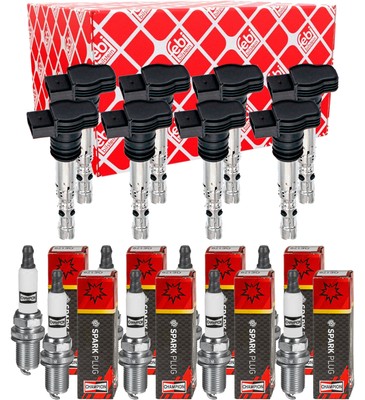 8x FEBI BILSTEIN Zündspule + CHAMPION Zündkerze für Audi TT 8N3 1.8 T VW Golf