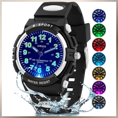 Kinderuhr Analog Quartz 7-Farbig Wasserdicht Kautschuk Outdoor 5-16 Jahre