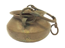 Antique Old Used Hammered Metal Dovetailed Copper Hanging Planter Handled Pot 